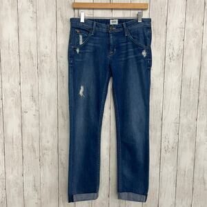 Hudson Bacara Crop Straight Leg Cuffed Mid Rise Cotton Denim Distressed Jeans 27